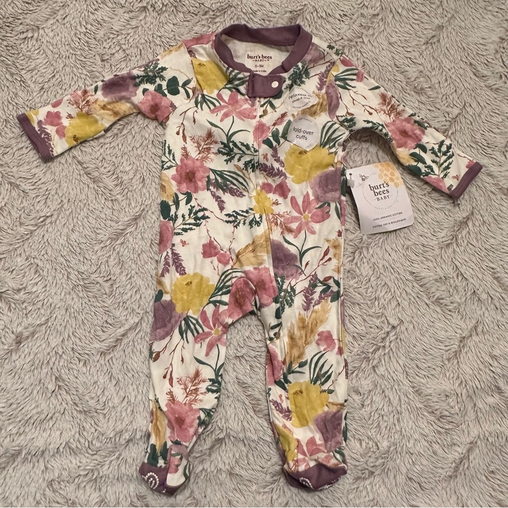 burts bees 0-3month flower print jumpsuit